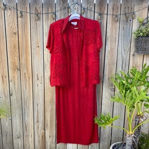 vintage dress set for women sophisticated red size 14 with its jacket